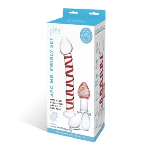 4PC MR. SWIRLY SET WITH GLASS KEGAL BALLS & 3.25 BUTT PLUG
