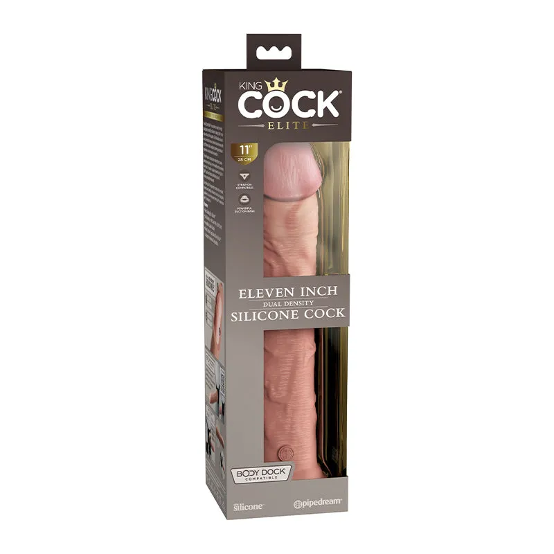 King Cock Elite 11 in. Dual Density Silicone Cock Realistic Dildo With Suction Cup Beige