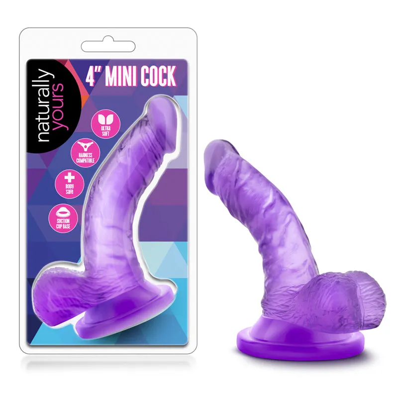 Naturally Yours 4 in. Mini Cock Realistic Dildo with Balls Purple