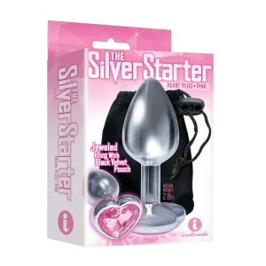The 9's. The Silver Starter. Bejeweled Heart Stainless Steel Plug. Pink