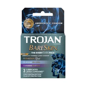 Trojan Bareskin EveryThin 3-Pack - Bareskin Raw. Original. and Studded