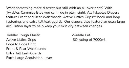 Tykables Cammies Blue 1 Pack Adult Diaper (10 Diapers) Full Pack