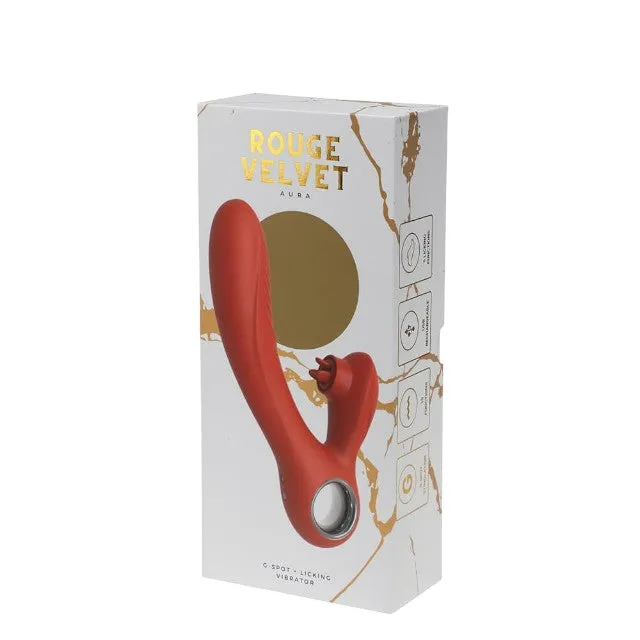 Vibrator rabbit ROUGE VELVET Aura. pentru clitoris și punctul G. cu simulare sex oral. 10 funcții de vibrații ultra-puternice. roșu